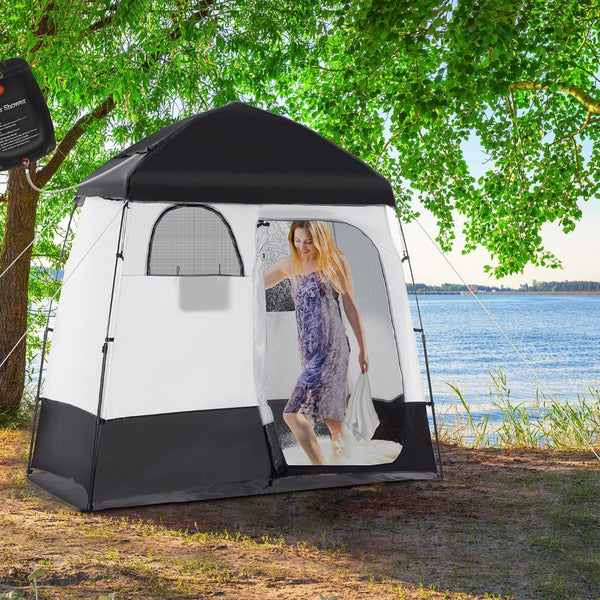English Elm Outsunny Two Room Pop up Camping Shower Enclosure with Solar Bag and Waterproof Taffeta Walls W2225P200644