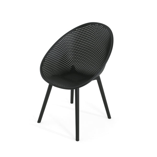 English Elm Christopher Knight Home® - Gable Outdoor Dining Chair Set of 2 – Weather-Resistant Resin Build, Perforated Diamond Pattern Comfort Black N775P176686B