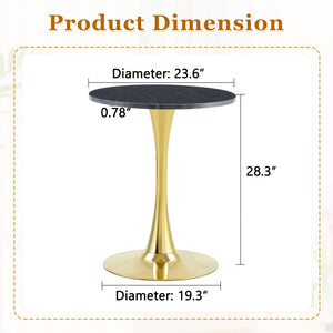 English Elm Round Faux Marble Tulip Dining Table Mid Century Pedestal Base for Compact Kitchens Gold,Grey W2920P395718