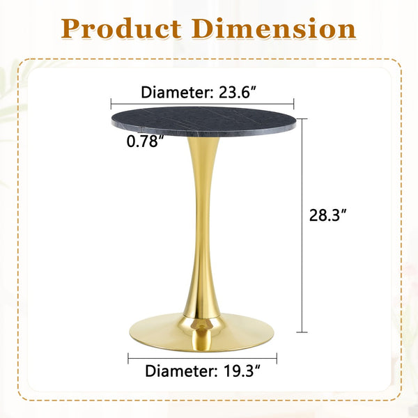 English Elm Round Faux Marble Tulip Dining Table Mid Century Pedestal Base for Compact Kitchens Gold,Grey W2920P395718