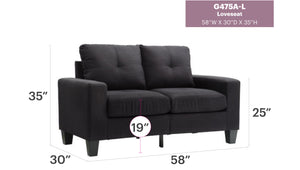 English Elm Newbury G475A-L Modular Loveseat - Sleek Black Design For Compact Living Spaces & Modern Comfort B078108281