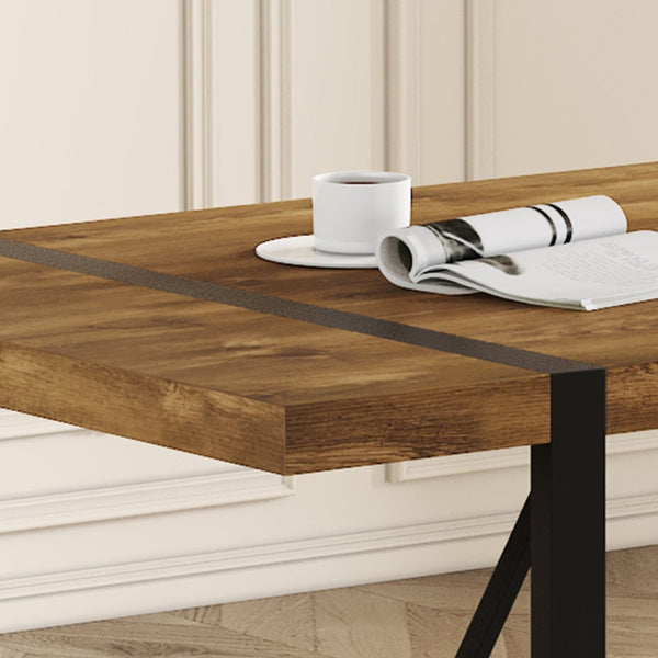 English Elm Rustic Industrial Wood Dining Table Seats Six with Powder Coated Black Metal Legs W1151P176379
