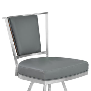 English Elm Tivaro 26" Counter Height Metal Barstool — Gray Faux Leather Swivel Seat, Footrest, Walnut Back B2736P354399