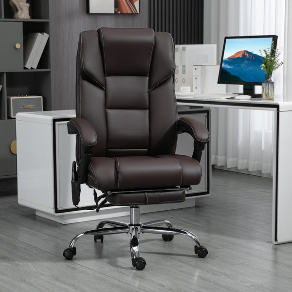 English Elm Vinsetto Massage Office Chair - Ergonomic Pu Leather With Heat, 6 Vibration Points & Adjustable Footrest W2225P229392-GIGA