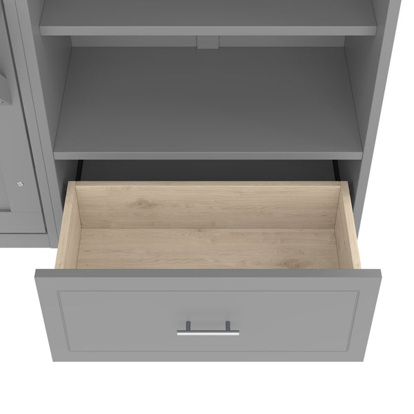 English Elm Queen Murphy Bed with Built-In Shelves, Height-Adjustable Storage & Drawer for Small Spaces Gray 71.6 L x 21.5 W x 6.1 H N733S309223E