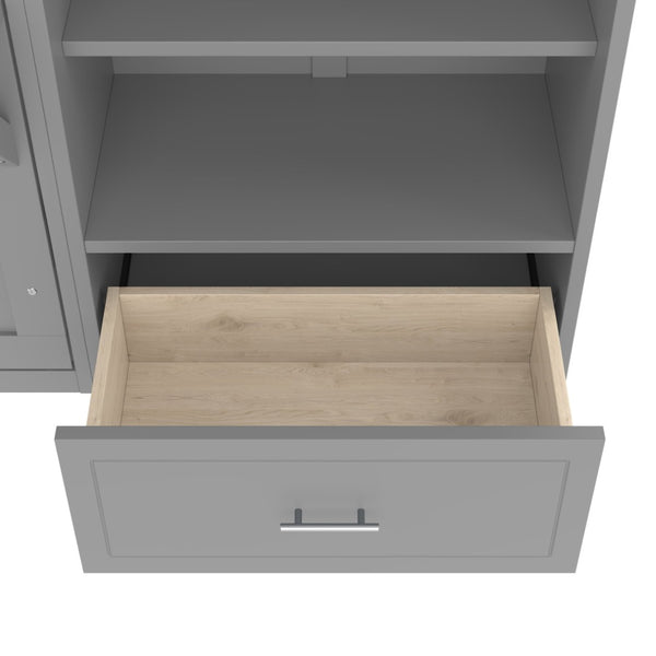 English Elm Queen Murphy Wall Bed with Folding Platform Side Cabinet Drawer and Adjustable Shelves Gray N733S407545E