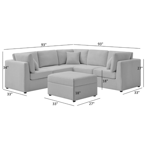 English Elm Chauncy Six Piece Modular Sectional Gray Performance Fabric Family Room Sofa Set B050S00038