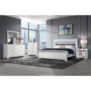 English Elm Soulmarie Glam Nightstand with Built-in Cooler Speaker and Glitter Panel Detail White B201P411420
