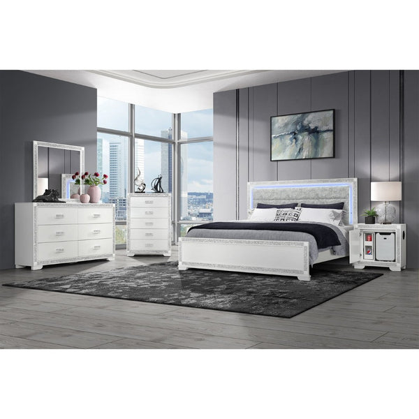English Elm Soulmarie Glam Nightstand with Built-in Cooler Speaker and Glitter Panel Detail White B201P411420