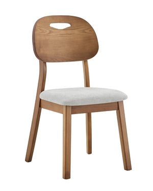 English Elm 2 Solid Walnut Toned Wood Dining Chairs Gray Fabric Seat Hollowed Backrest Modern W1151P455538