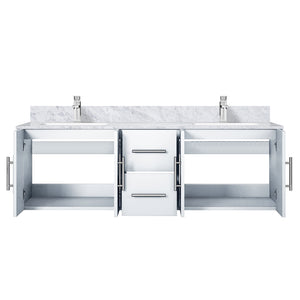 English Elm Glossy White 60 in Double Bath Vanity with Carrara Marble Top, Soft-Close Storage & Chrome Faucet Set B2731P258683