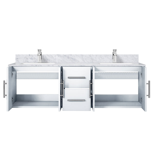 English Elm Glossy White 60 in Double Bath Vanity with Carrara Marble Top, Soft-Close Storage & Chrome Faucet Set B2731P258683