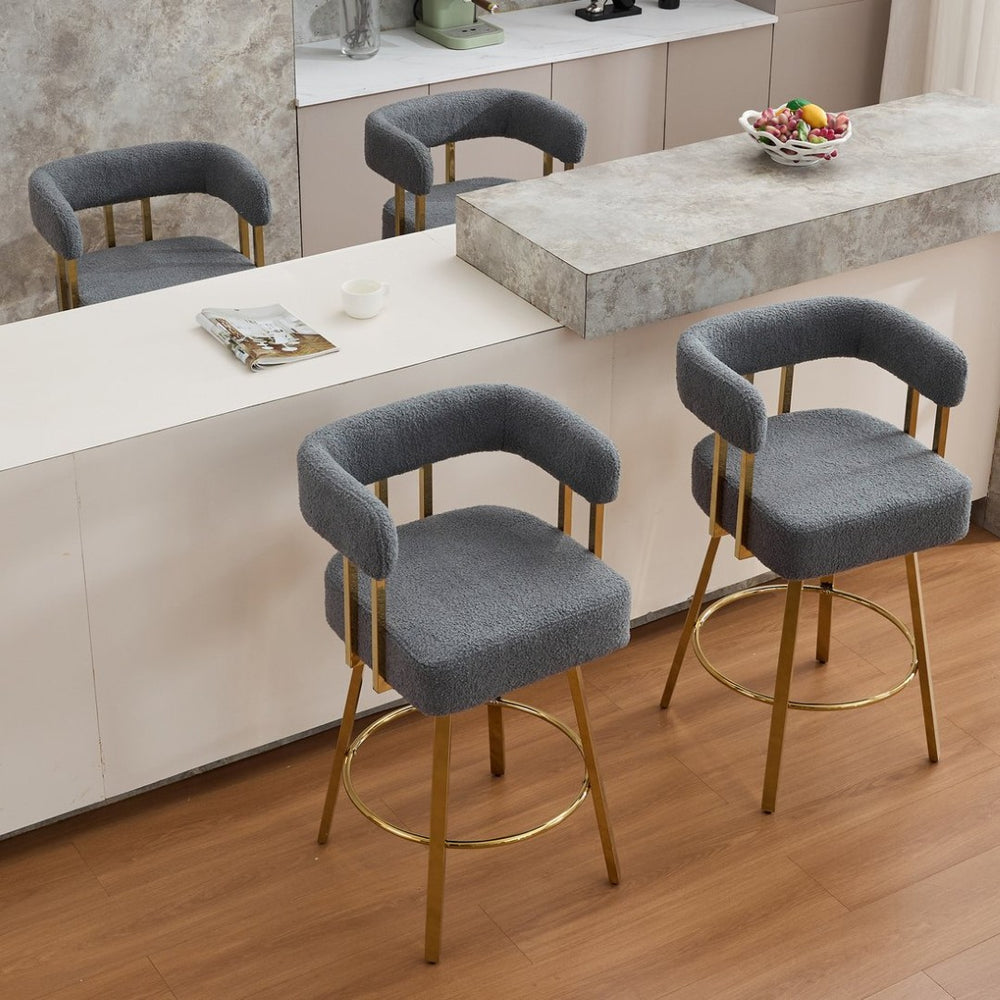 English Elm Ts Teddy Fleece Accent Chair Set of Two with Gold Square Legs for Glam Modern Spaces Gray W2311P412752