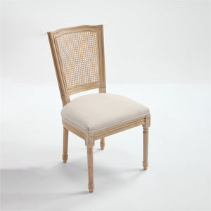 English Elm French Country Dining Chairs Set Of 2 - Upholstered Natural Rattan Back, Vintage Charm For Any Space W3426P324546