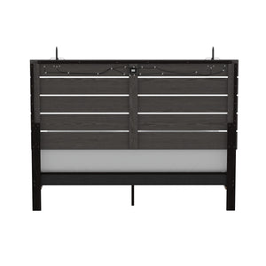 English Elm Wallace & Bay - Brown King Bed With Lights – Modern Farmhouse Stone Brown Wood Frame, Built-In LED Lighting & Easy Care B361S00011