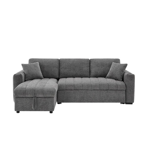 English Elm Noemi Gray Chenille Sleeper Sectional with Storage Chaise and Usb Charging Ports B2749S00274