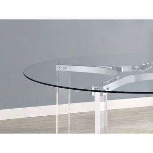 English Elm Uptown Round Glass Top Acrylic 5 Piece Dining Set with Chrome Sled Chair Bases B062S01784