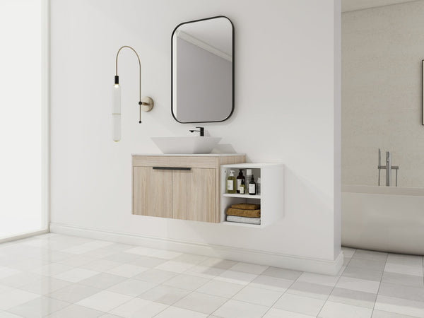 English Elm 42" Modern Floating Bathroom Vanity Set With Ceramic Sink & Storage Shelves For Elegant Spaces W999S00291