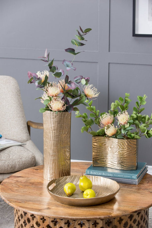 English Elm 9.8x3.7x6.9" Gold Aluminum Wavy Rectangular Vase Sculptural Tabletop Glam Accent W2078P489212