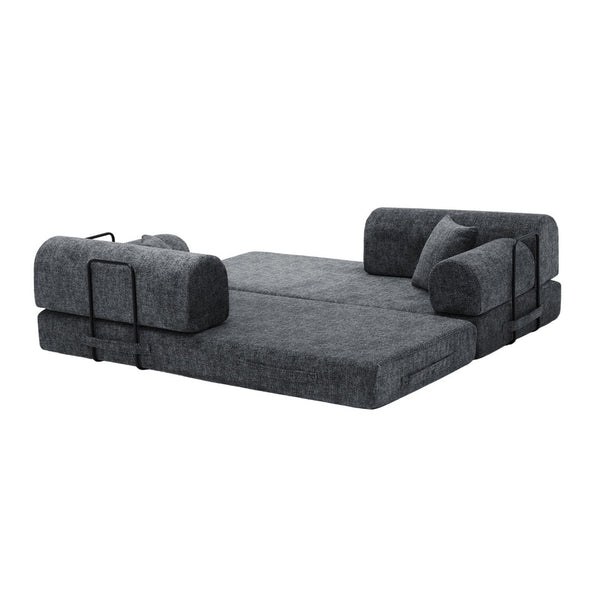 English Elm Convertible Bouclé Floor Sofa Bed Loveseat Daybed for Studio Living Room Black W5532P458418