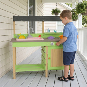 English Elm Kids Solid Wood Outdoor Mud Kitchen with Water Station and Imaginative Cooking Play W2640P454243