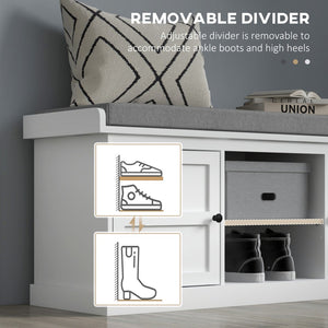 English Elm Entryway Storage Bench with Linen Cushion Enclosed Cabinets and Open Shoe Shelf T3971P430876