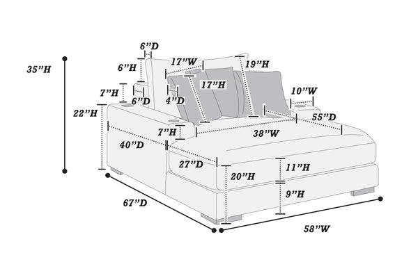 English Elm Modern Fur-Like Jumbo Corduroy Chaise Lounge with Cup Holders USB Port Plush Pillows Wooden Legs Gray 68 L x 59 W x 21 H B011P396716