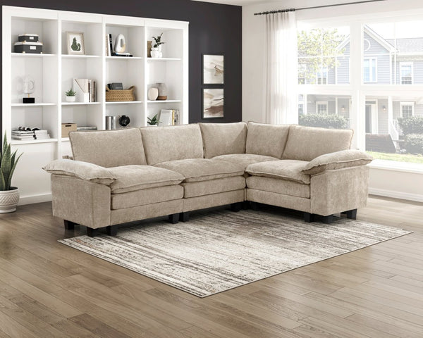 English Elm Modern Chenille Upholstered Sectional Sofa Arms with Adjustable Pillow Top Neutral Taupe B011P352490