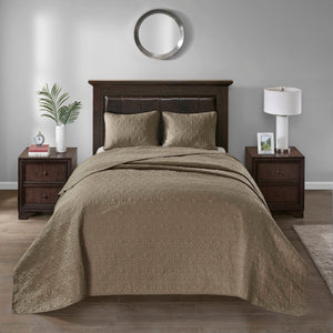 JLA Home Madison Park - 3 Reversible Bedspread Set with Quilted Stitch Texture, Oversized Drape, Prewashed Cotton Fill & Antimicrobial Care Khaki MP13-1566