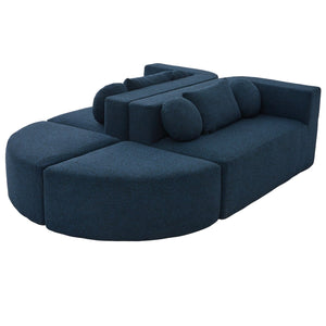 English Elm Boneless Modular Sectional Sofa with Curved Ends, Deep Bouclé Seating, Convertible Sofa Bed & Pillows for Living Room Blue N719S002120C