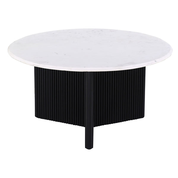 English Elm Luxurious 31-inch Round Marble Top Coffee Table with Fluted Mango Wood Pedestal Base, Scandinavian Charm Black White 34 L x 34 W x 20 H B011P216665