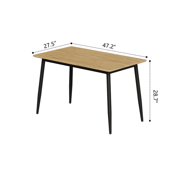 English Elm Modern MDF Grain Dining Table with Black Metal Legs — Minimalist 4-6 Seat, Durable, Easy Assemble W1727P229029