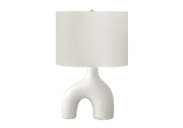 English Elm Lighting, Sculptural Arch Ceramic Table Lamp Matte Black Base Ivory Fabric Shade Modern B2710P461836