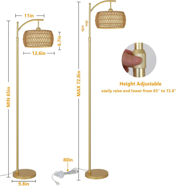 English Elm Arc Floor Lamp With Remote Control, Adjustable Height & Dimmable Led For Cozy Farmhouse Decor W2738P185404
