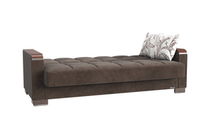 English Elm PrimeNest ZenAero Upholstered Wood Trim Convertible Sofabed with Storage, Click-Click Sleeper Comfort Brown B030P286535
