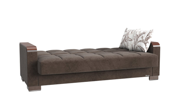 English Elm PrimeNest ZenAero Upholstered Wood Trim Convertible Sofabed with Storage, Click-Click Sleeper Comfort Brown B030P286535