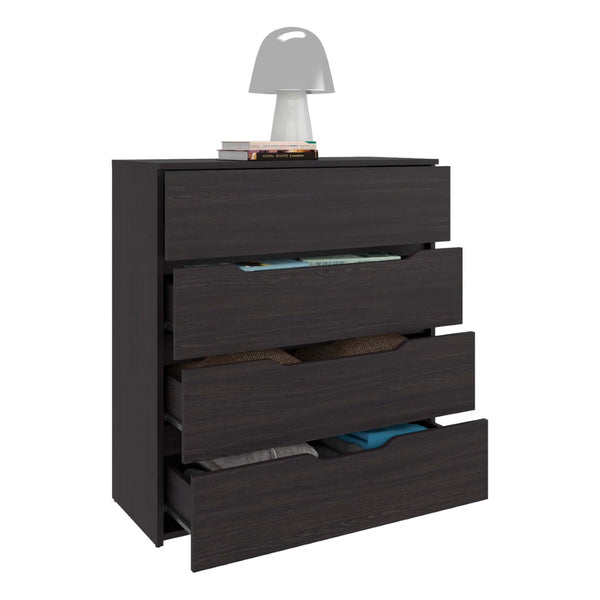 English Elm Wenge Finish Four Drawer Dresser Compact Modern Storage for Bedroom or Studio B062P483770
