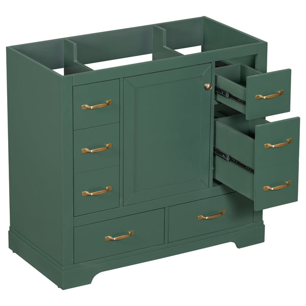 English Elm 36" Modern Bathroom Vanity Cabinet Base with Six Drawers, Adjustable Shelf & Drawer Organizer Green WF307973AAF