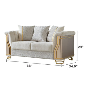 English Elm Chateau Cream Upholstered Sofa and Loveseat Set with Gold Steel Legs for Formal Rooms B009S02178