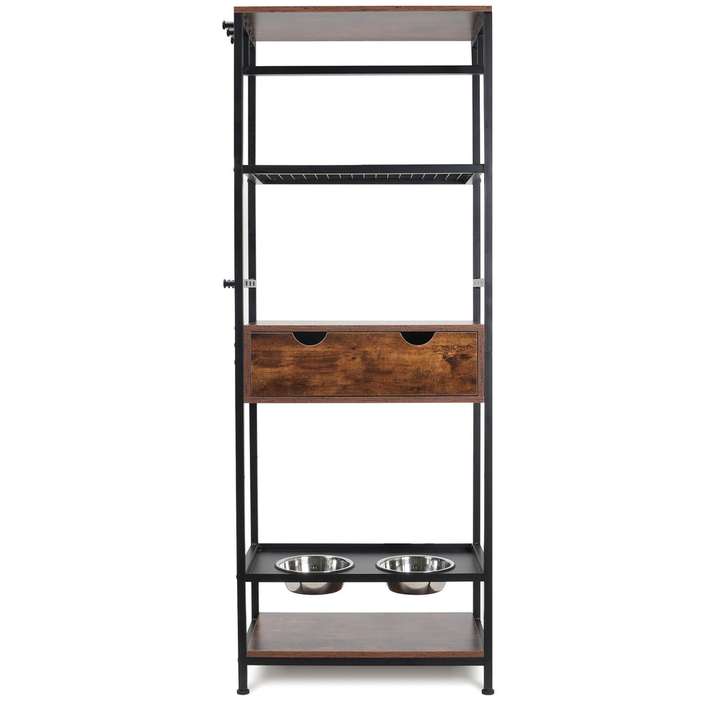 English Elm dog Feeding Station with 3 Adjustable Heights, Stainless Bowls, Spacious Storage Shelves & Drawer – Black Vintage W1687138476