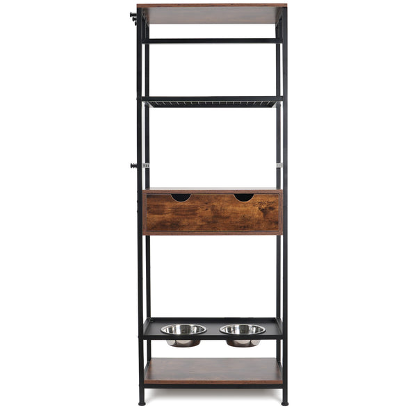 English Elm dog Feeding Station with 3 Adjustable Heights, Stainless Bowls, Spacious Storage Shelves & Drawer – Black Vintage W1687138476