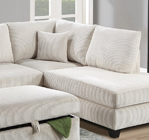 English Elm Ivory Corduroy 3pc Sectional Sofa Set with USB Port, RAF Chaise, Storage Ottoman & 2 Pillows B011S01240
