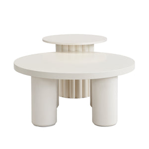 English Elm VIBE Modern Roman Column Coffee Table Set of 2 — Sculptural Round Tables, Stackable, Stable Design SJ000136AAK