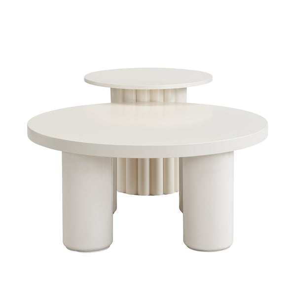English Elm VIBE Modern Roman Column Coffee Table Set of 2 — Sculptural Round Tables, Stackable, Stable Design SJ000136AAK