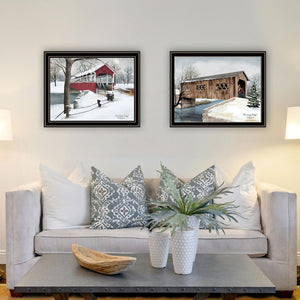 English Elm Trendy Decor 4u Winter Covered Bridge 2 Piece Framed Folk Art Print Set B067P254122