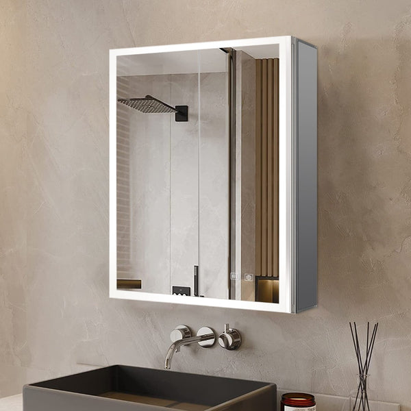 English Elm Mesa Double Door Led Medicine Cabinet with Defogger Aluminum Frame Bathroom Storage B2731P478359