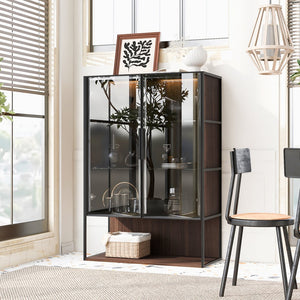 English Elm 51.2'' Freestanding Lighted Display Cabinet With Adjustable Glass Shelves & Hidden Storage For Décor N845P261777D