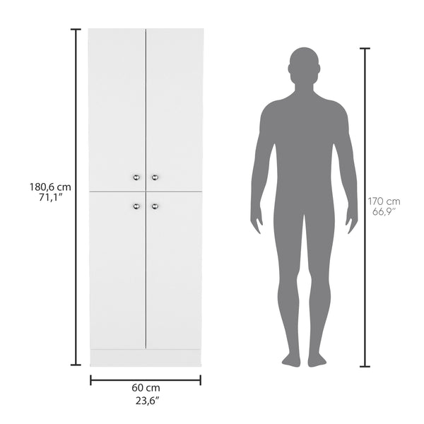 English Elm Lynch Kitchen Pantry Storage Cabinet 71" High — 4-Door Freestanding White Cupboard, 5 Adjustable Shelves, Multiuse B070P188842