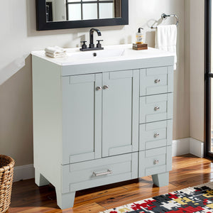 English Elm 30" Vanity with Ceramic Sink and Solid Wood Frame, Soft-Close Drawers, Compact Coastal Style, Durable Construction Blue+Grey W2896P344074