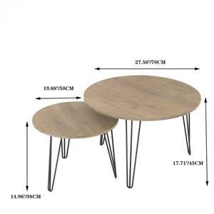 English Elm 27.56'' Round Nesting Coffee Table Set of 2 with Smooth Wooden MDF Tops and Sturdy Metal Bases for Stylish Living Spaces Rustic Brown 30.91 L x 29.92 W x 4.92 H W808P176732